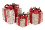Набір декоративних подарунків (3шт) з підсвічуванням, 15см, 20см, 25см, колір - шампань із червоним