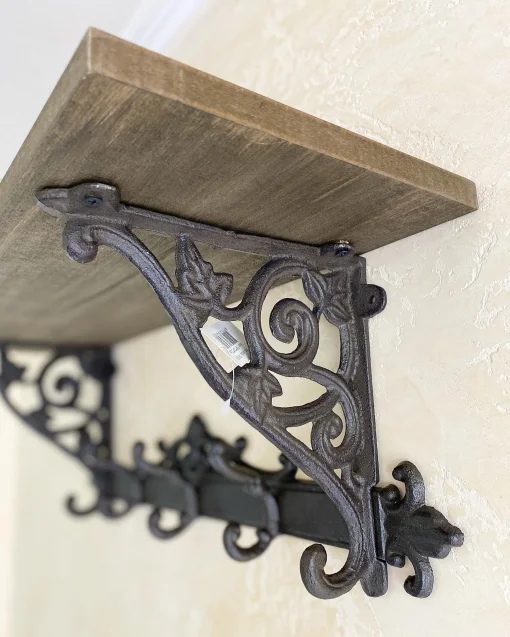 Поличка-Вішак на п&lsquo;ять гачків, 58*20*20 см, дерево-чавун