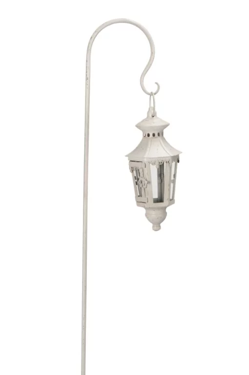 Ліхтар на штекері, 14x13xH28см + стержень 17x1xH110см, метал, колір білий