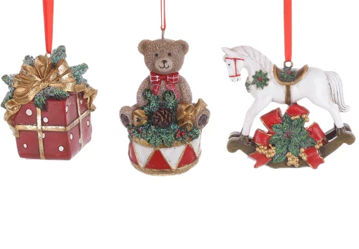 Декоративна підвіска в стилі Ретро, ​​3 види в асс: ведмедик, конячка, подарунок, 9см, полістоун