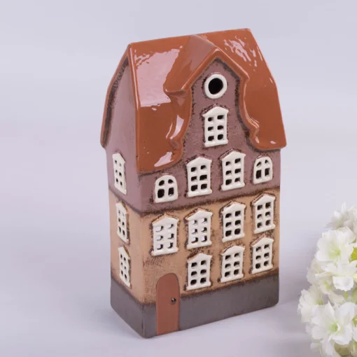 Будинок-підсвічник коричнево-сірий, 25*14*8 см, кераміка