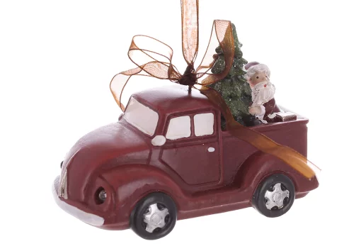 Декоративна підвіска Машинка з ялинкою з LED підсвічуванням 10х7см, полістоун