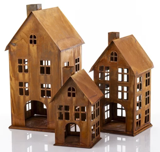 Набір будинків-підсвічників, 38,5x18,5x19,5 30x14,5x16,5 22x12,5x12,5 см, метал