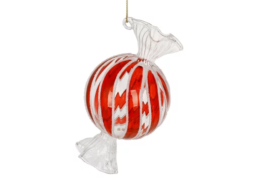 Ялинкова прикраса з прозорого скла Цукерка 6*12см, колір - червоний з білим