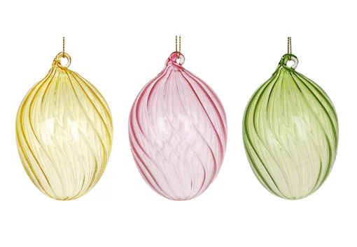 Декоративна скляна підвіска Яйце 6.2*7.9см, мікс 3-х кольорів - зелений, жовтий, рожевий
