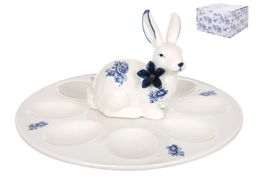 Блюдо порцелянове для 8ми яєць з фігурою кролика D23.5см Англійська Троянда