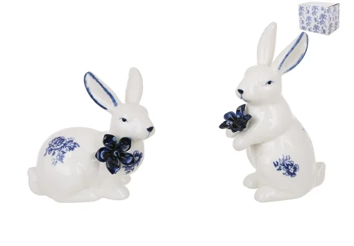 Статуетка порцелянова Кролик з блакитною трояндою 11см, 13.5см