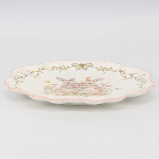Тарілка "Пара кроликів у квітковому полі", біла, 26 см, кераміка