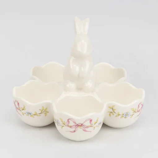 Підставка для 5 яєць "Кролик з бантиками", біла, 13*11*5 см, кераміка