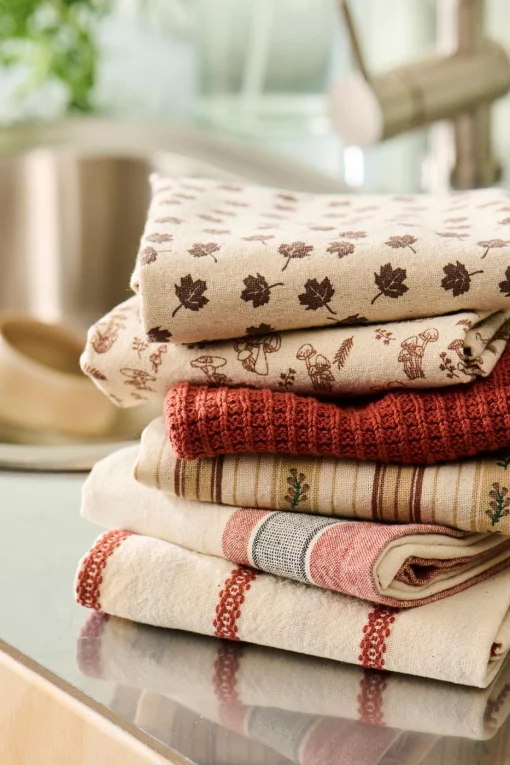 Кухонний рушник, 50*70 см, бавовна, з коричневими смужками та зеленими стеблами