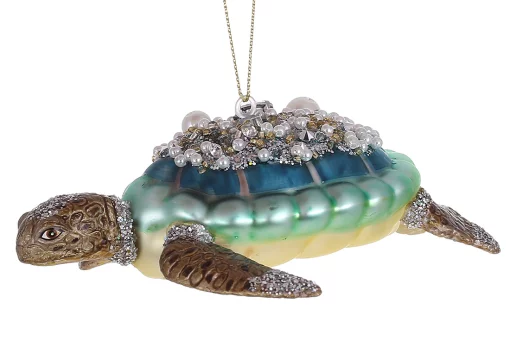 Ялинкова прикраса Черепаха з декором із бісеру, перлів, гліттера 12.5*4.5см